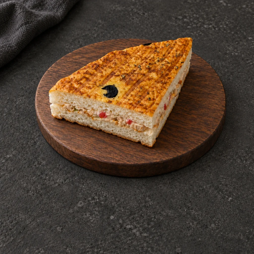 Golden Sandwich Triangle with a ridged top and layered cut edge
