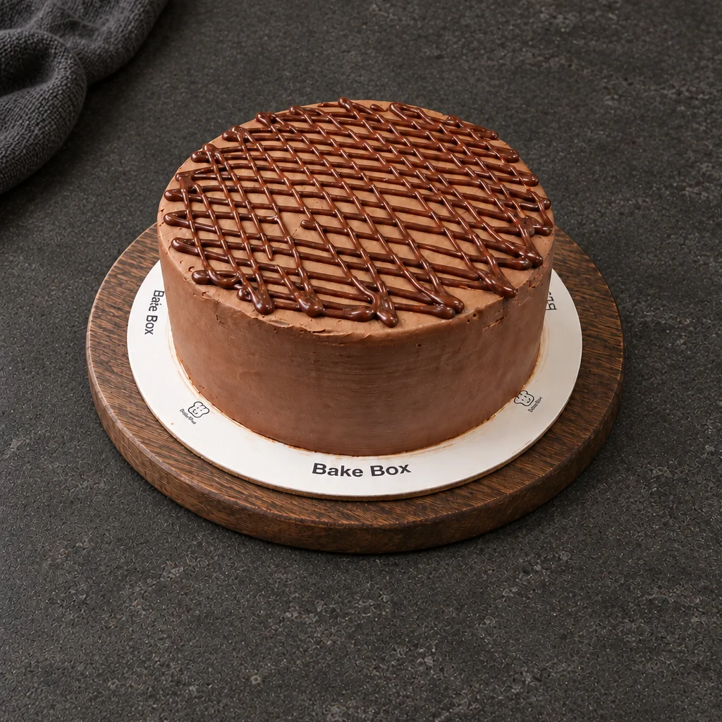 Round Double Chocolate Fudge cake with a crosshatch top