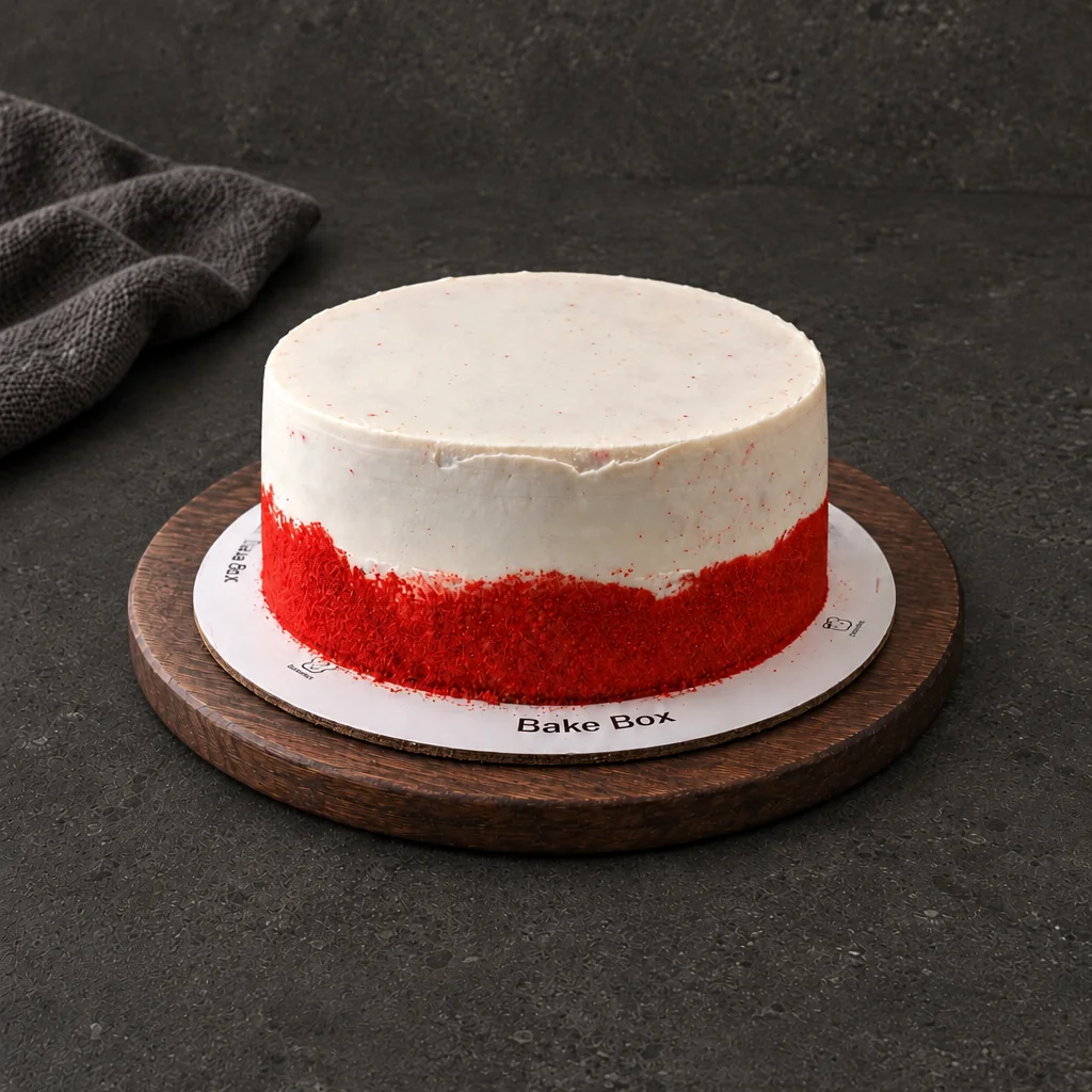 Red Velvet cake with a pale top and red crumb band