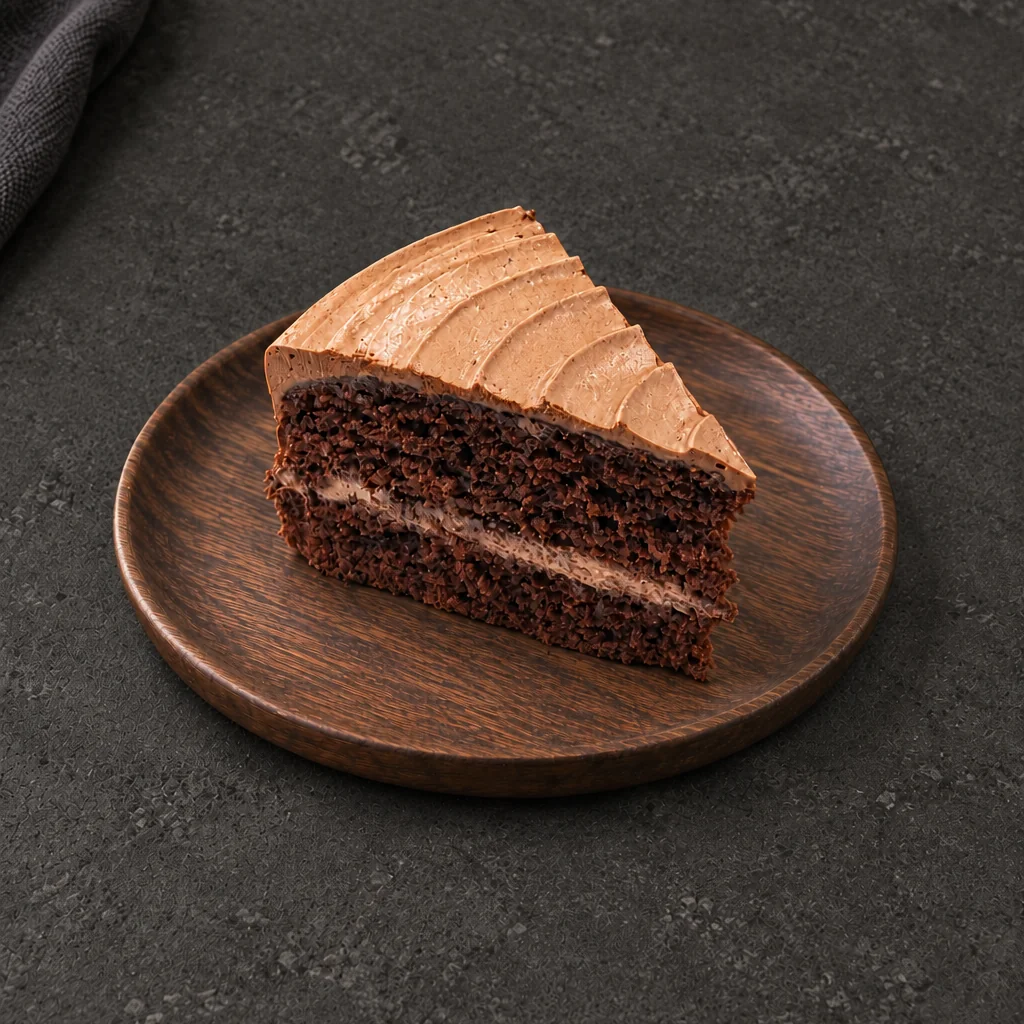 Milky Malt Slice with dark sponge and light-brown frosting
