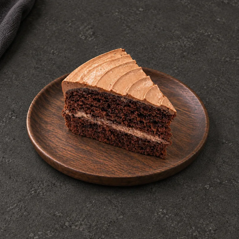 Milky Malt Slice with dark sponge and light-brown frosting