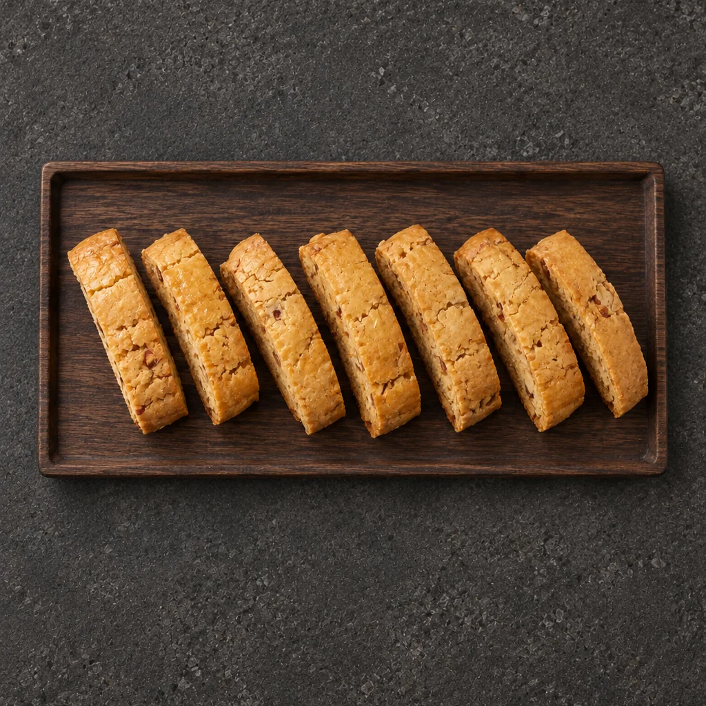Small golden Almond Biscotti pieces with toasted edges