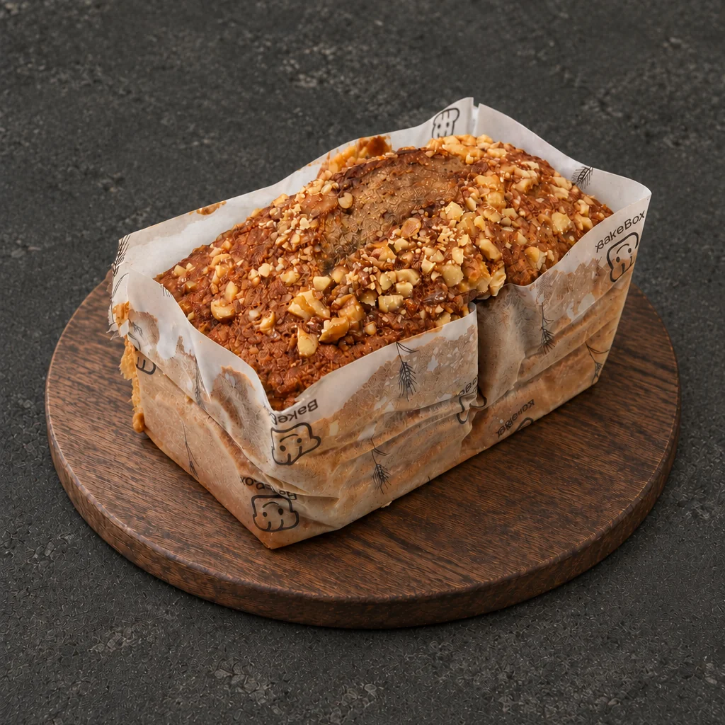 Golden Banana Bread with a textured topping in BakeBox paper
