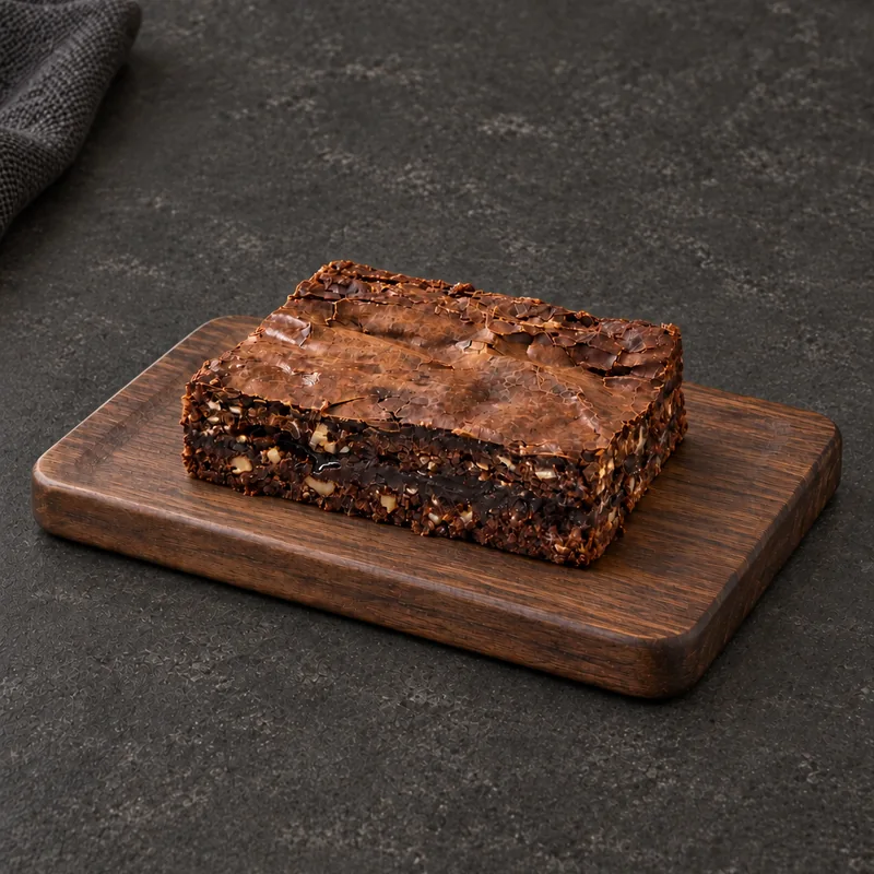 Rectangular Walnut Fudge brownie with a crackled top
