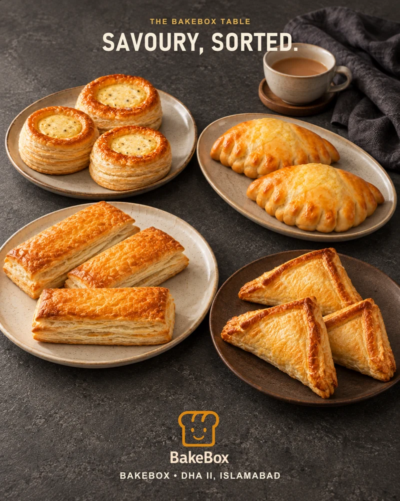 BakeBox savoury selection of golden patties and chicken bread